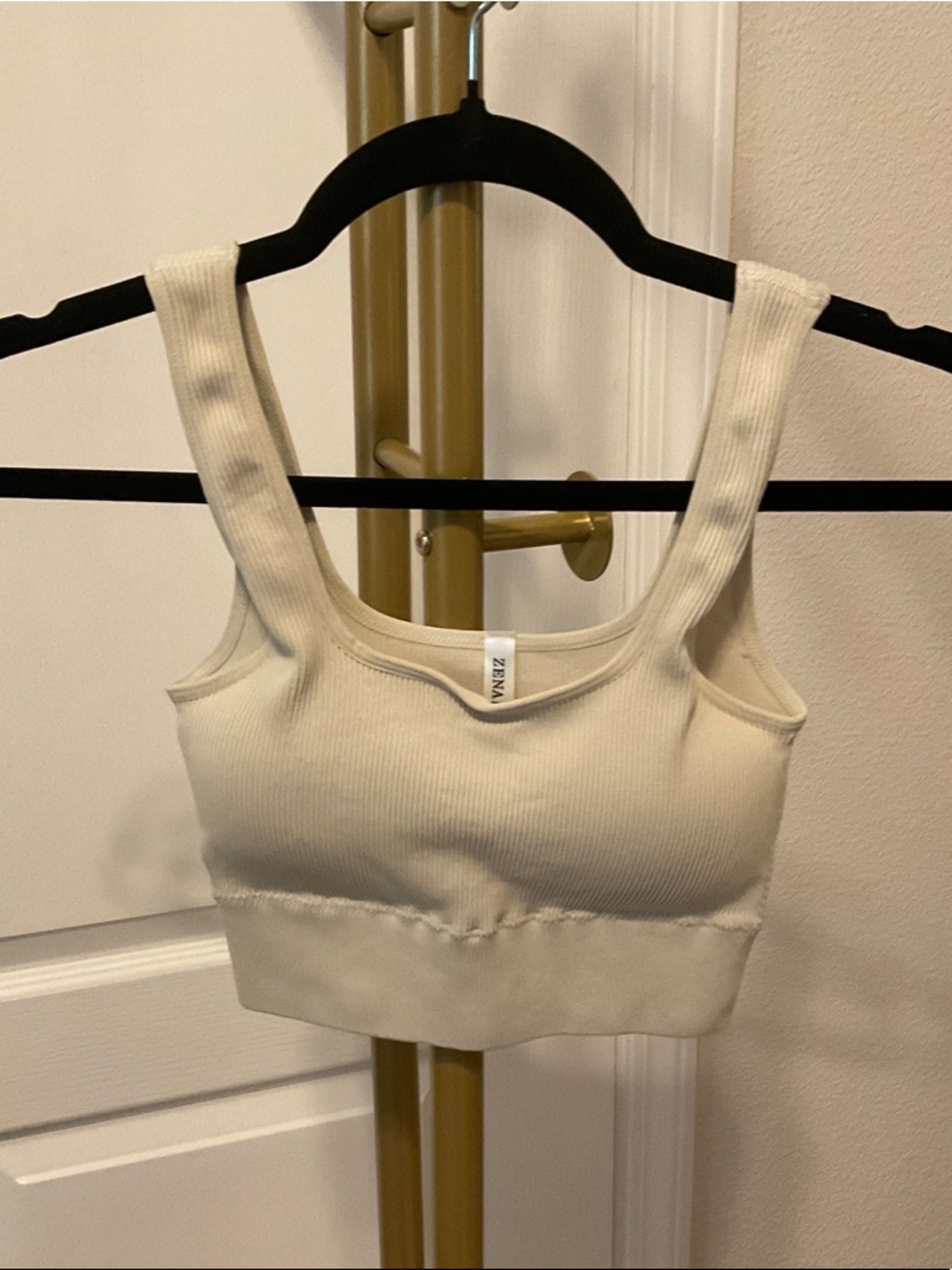 Zanana Cream Ribbed Crop Tank Bralette